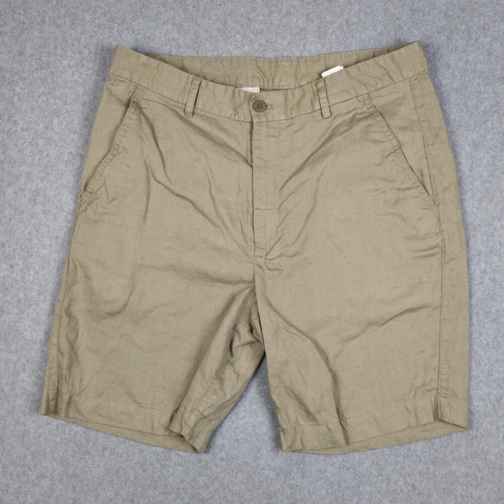 Zara Mens Large Light Beige 100% Linen Flat Front Chino Shorts
